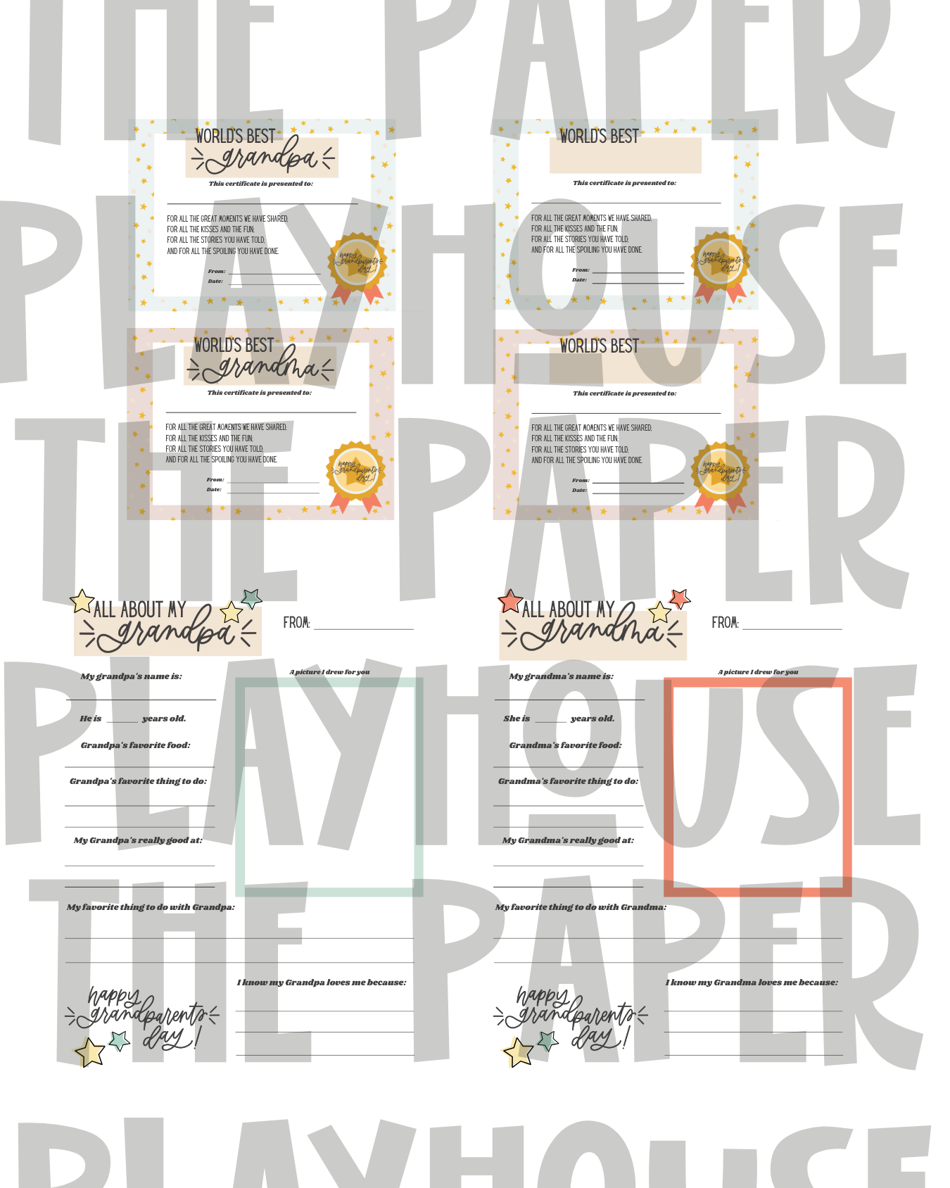 Family Celebration Printable/Downloadble Bundle – Mother’s Day, Father’s Day & Grandparents Day