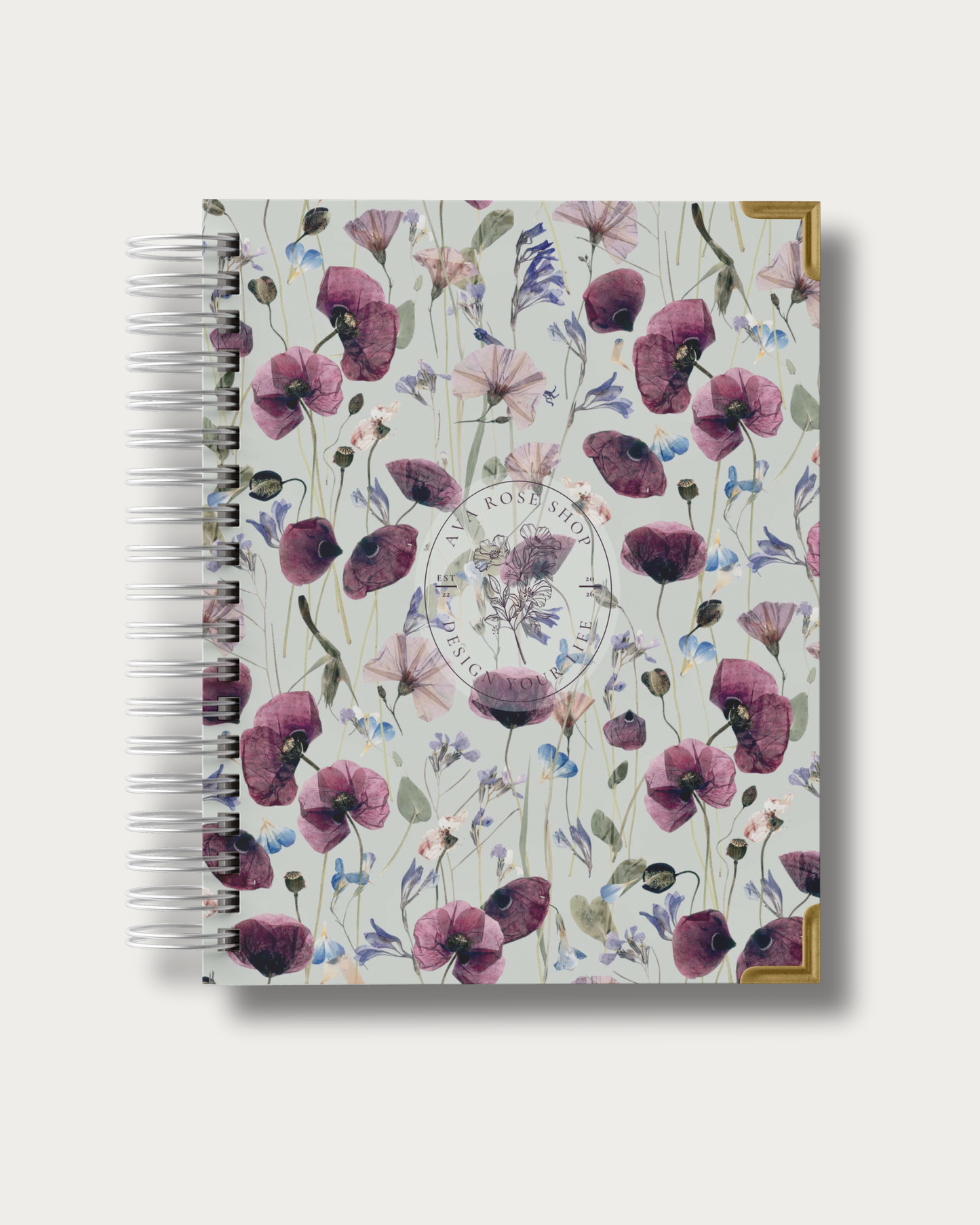 Planner with floral design on a white background
