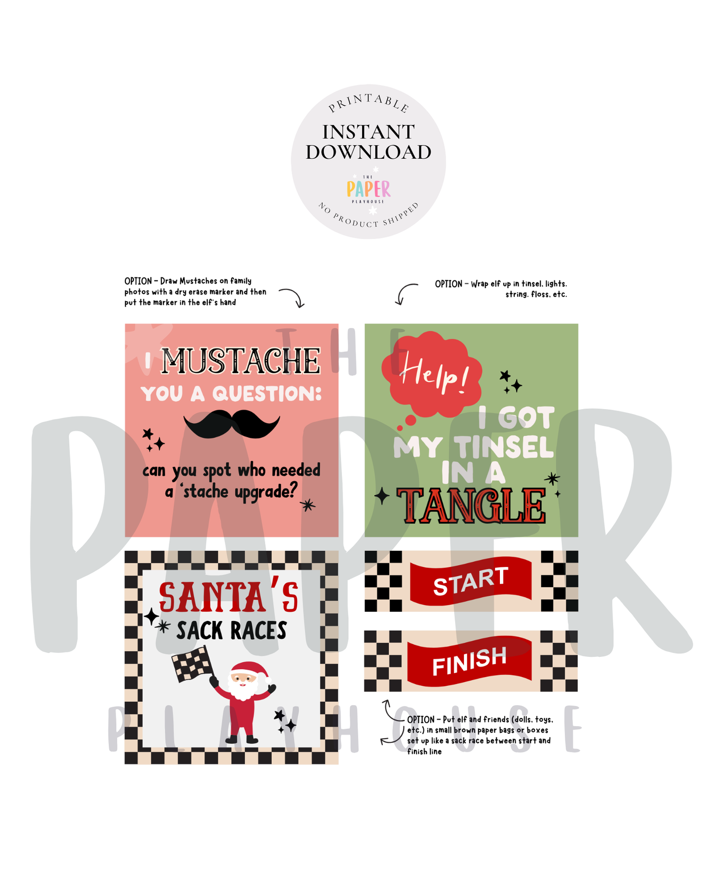 Set of Christmas-themed printables with humorous sayings on a white background.