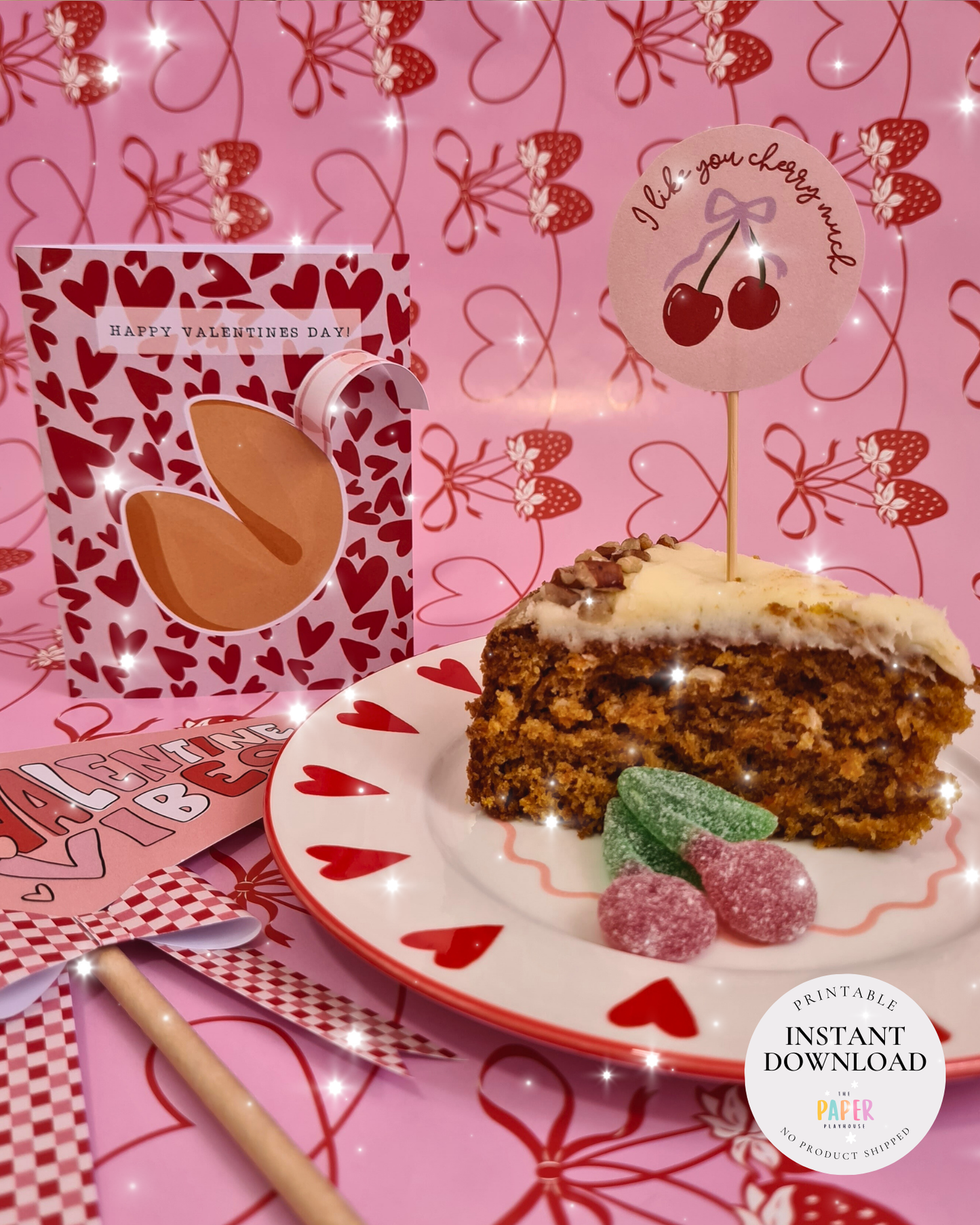 Printable Valentine’s Bow Décor Set Instant download| Printable downloadable