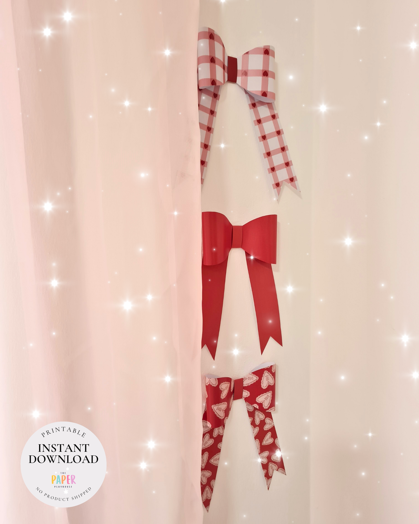 Printable Valentine’s Bow Décor Set Instant download| Printable downloadable