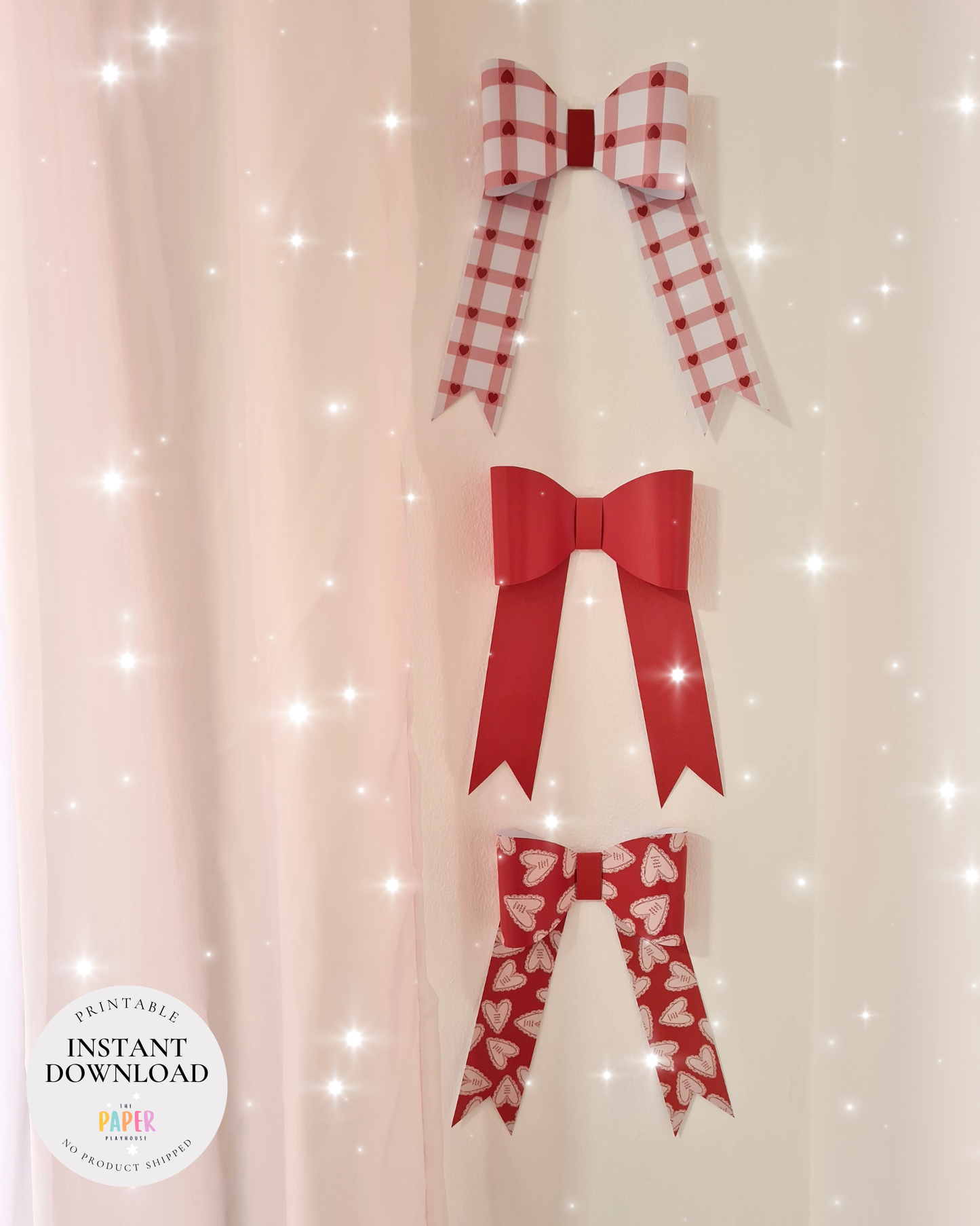 Printable Valentine’s Bow Décor Set Instant download| Printable downloadable