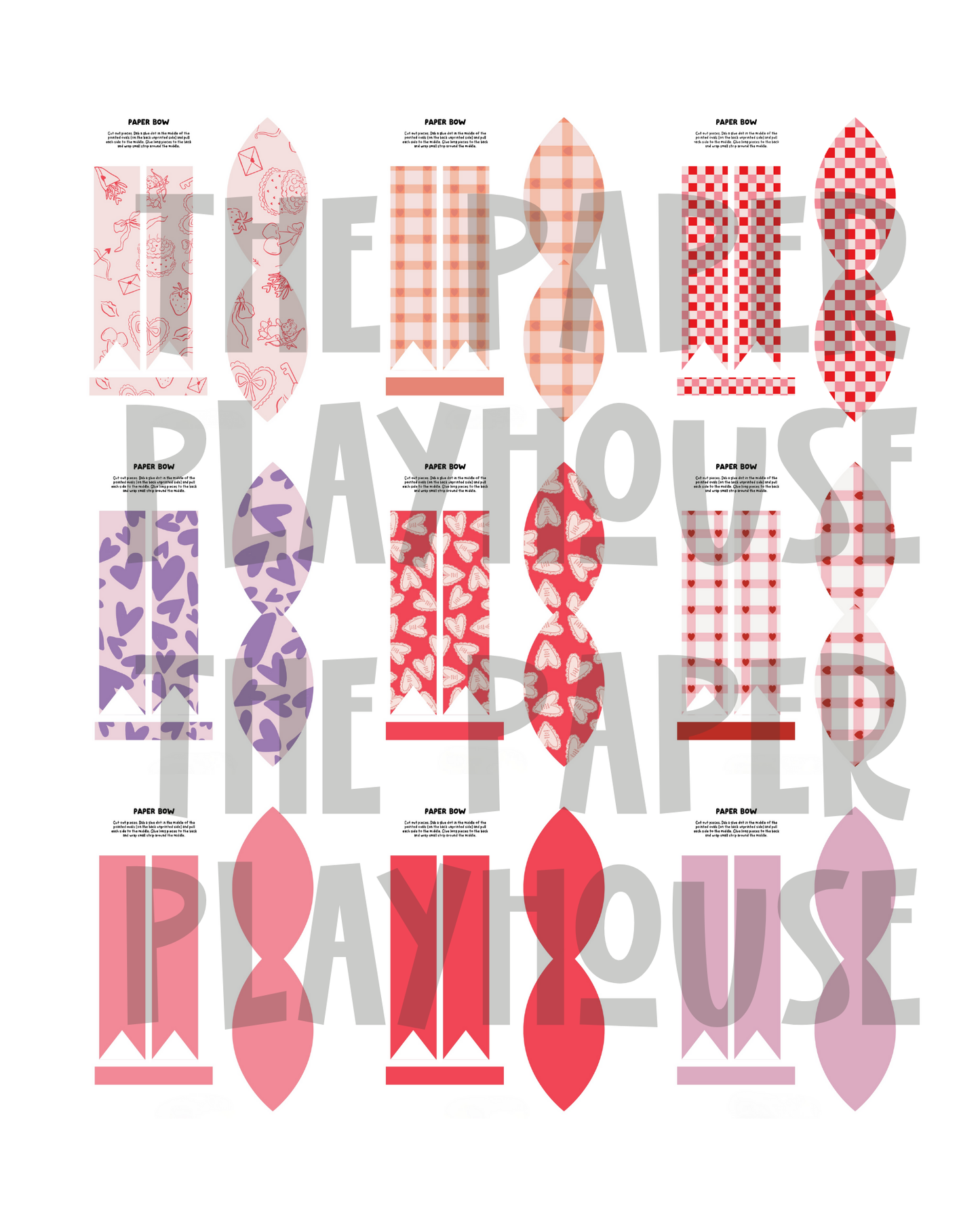 Printable Valentine’s Bow Décor Set Instant download| Printable downloadable