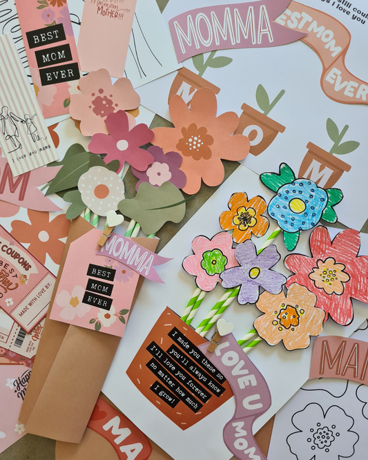 Mother’s Day Printable/Downloadble Bundle – DIY Bouquet, Coupons, Bookmarks & Gift Tags