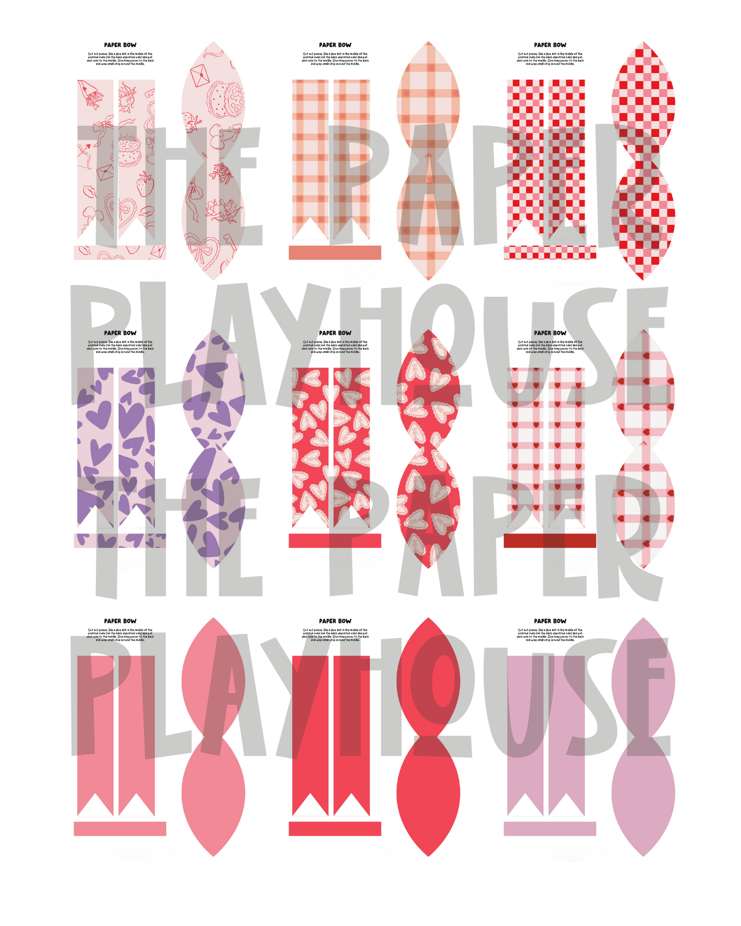 Printable Valentine’s Bow Décor Set Instant download| Printable downloadable