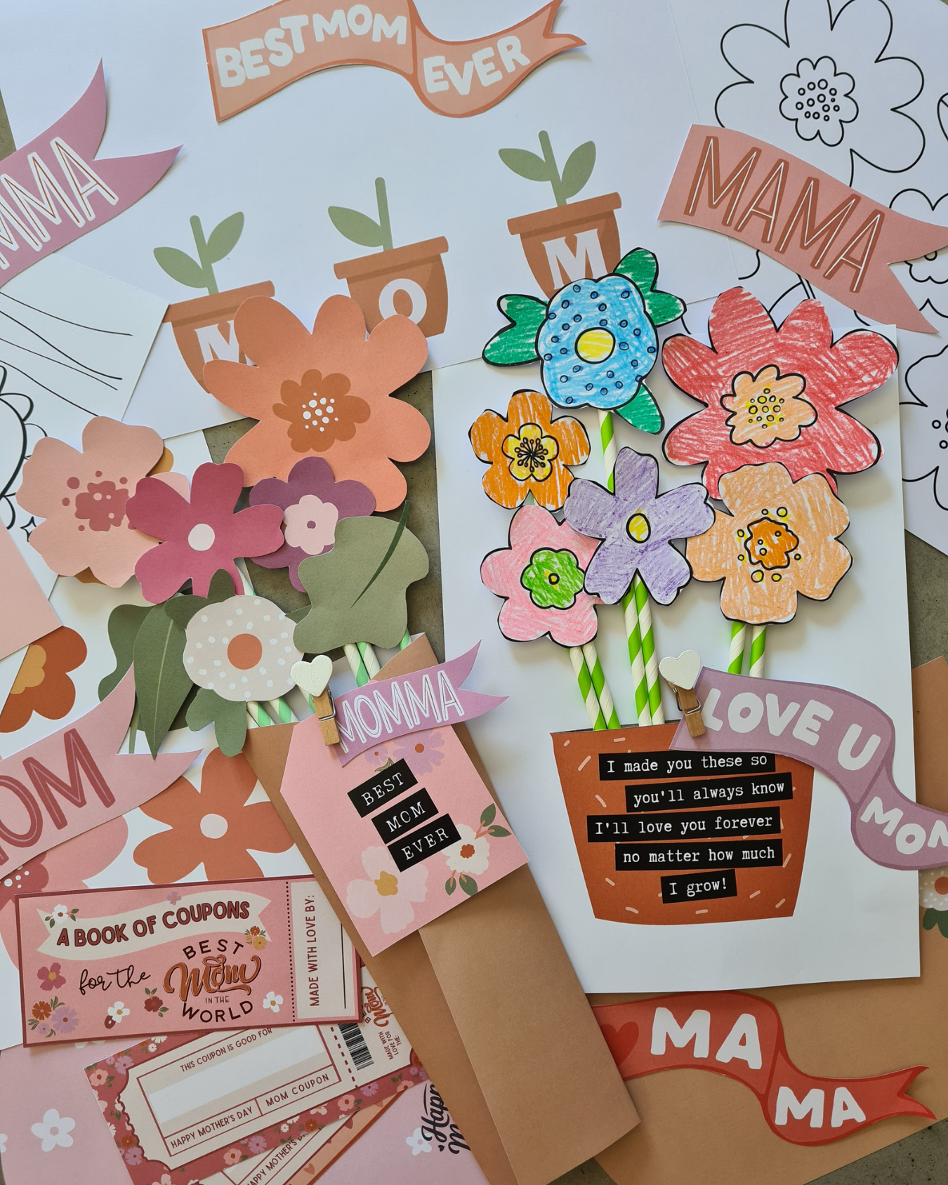 Mother’s Day Printable/Downloadble Bundle – DIY Bouquet, Coupons, Bookmarks & Gift Tags