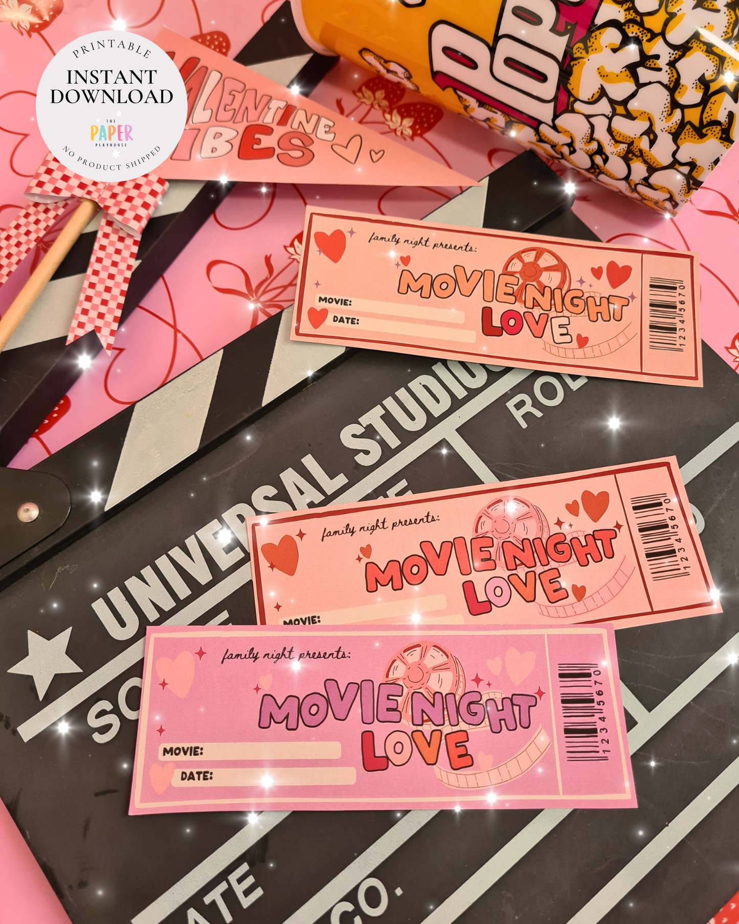 Valentine Family Movie Night Tickets | Printable downloadable