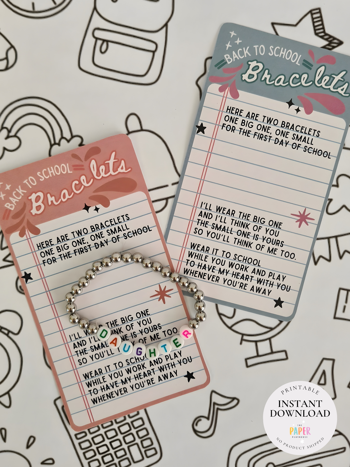 BACK TO SCHOOL BRACELET BACKING / Printable downloadable