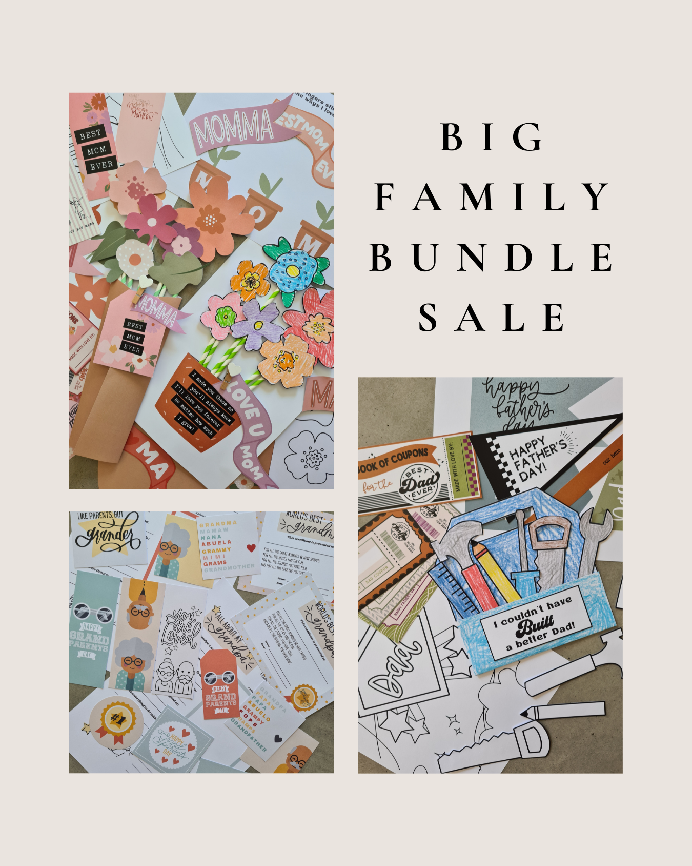 Family Celebration Printable/Downloadble Bundle – Mother’s Day, Father’s Day & Grandparents Day
