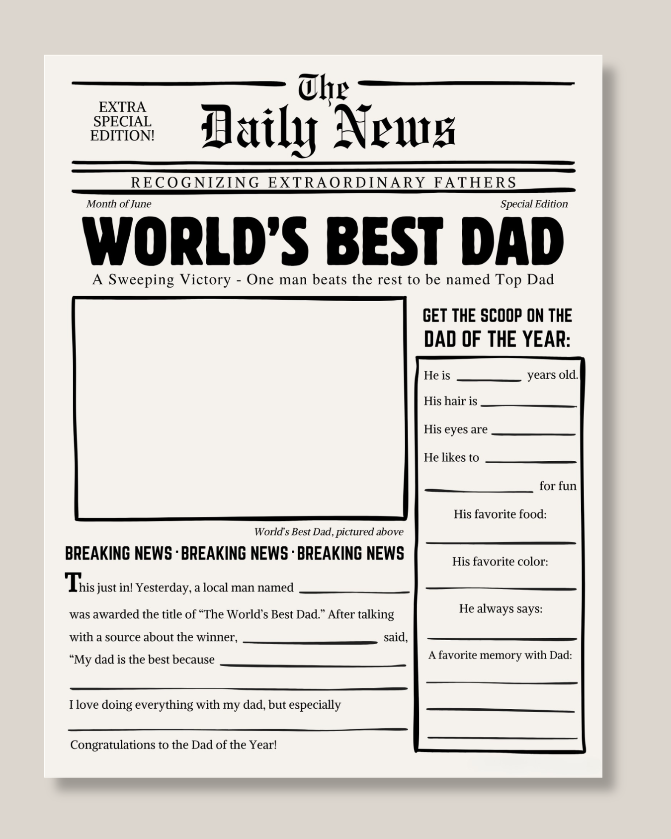 Family Celebration Printable/Downloadble Bundle – Mother’s Day, Father’s Day & Grandparents Day